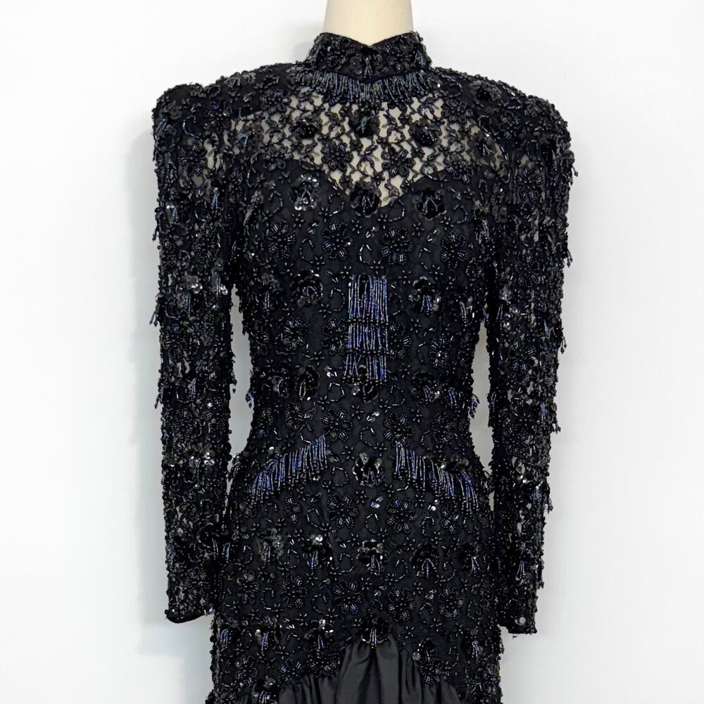 Oleg Cassini Black Tie Evening Heavily Beaded Gown with Trumpet Skirt Dress 6 - Picture 3 of 14